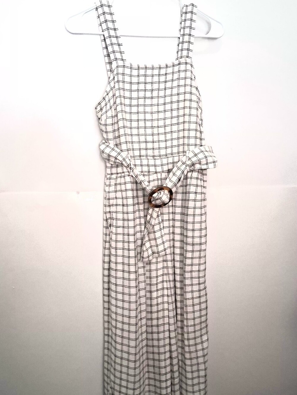 AMERICAN EAGLE Jumpsuit White Plaid Square-Neck Size SMALL